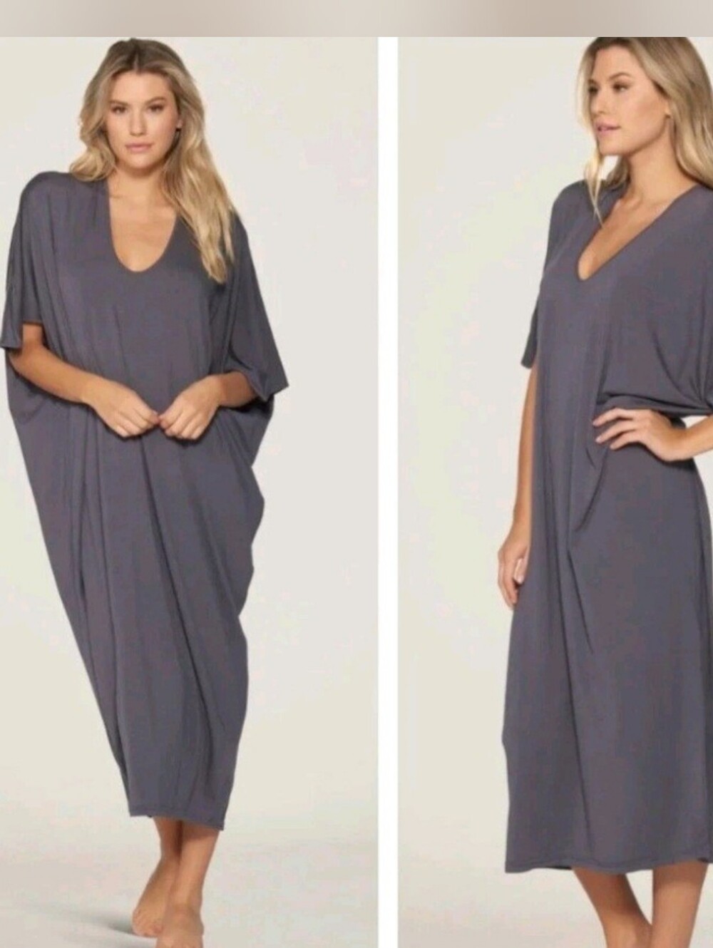 BAREFOOT DREAMS LUXE MILK JERSEY CAFTAN . ONE SIZE. GREY.